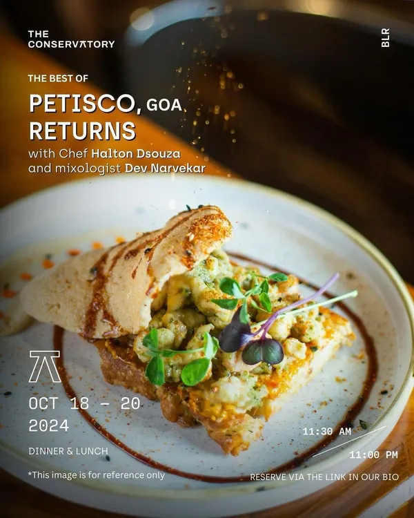 The poster for our pop-up with Petisco, Goa, featuring their signature Pickled Cashew Fruit & Tambdi Bhaji. This dish perfectly represents Chef Halton Dsouza's approach to reimagining classic Goan flavors.