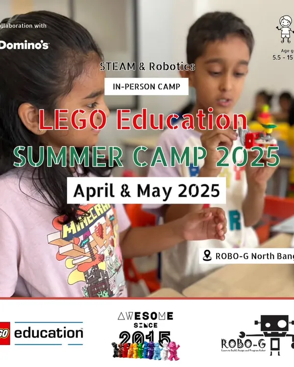 Announcing our LEGO Education Summer Camp for April and May at our North Bangalore location. We offer a range of robotics and coding courses in partnership with Domino's for a fun pizza-making experience.