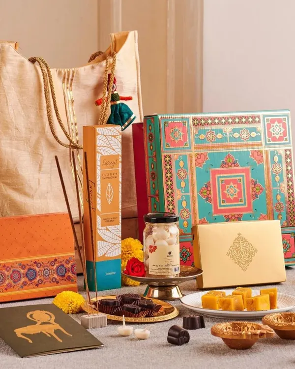 This hamper is an example of my approach to corporate gifting. It combines elegant packaging with high-quality, locally sourced items like traditional sweets and incense, making it a thoughtful and impressive gift for clients and employees.