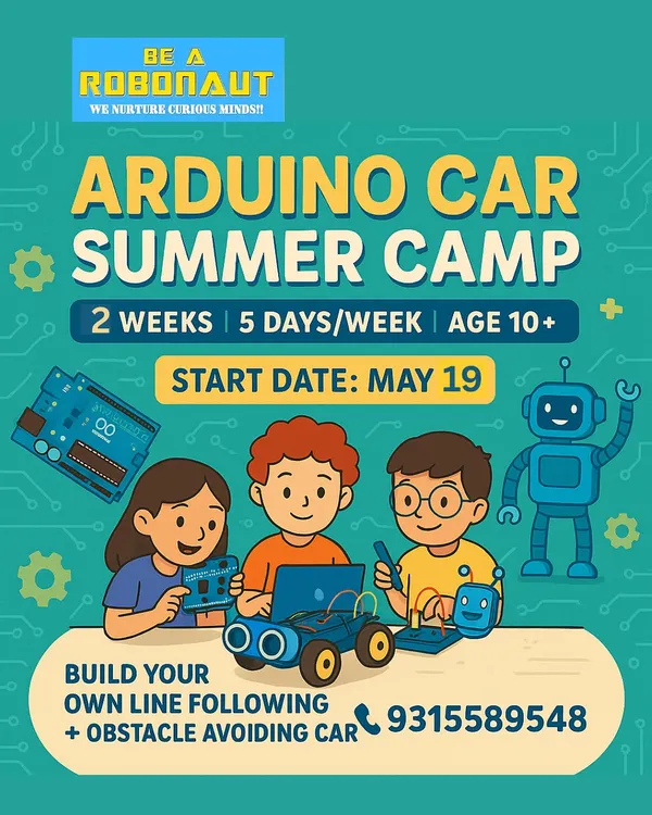 Announcing our Arduino Car Summer Camp! A two-week adventure for kids 10+ to build their own line-following and obstacle-avoiding car.