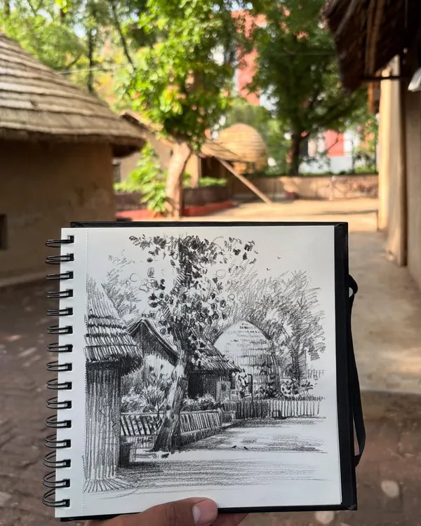 A live pencil sketch I did at the Craft Museum in Delhi. I love drawing on location to capture the unique atmosphere of a place, including its architecture and natural surroundings.