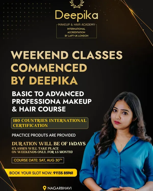 Exciting news! My weekend classes for the Basic to Advanced Professional Makeup & Hair course are here. This poster gives you all the details about the 14-day course, which includes an international certificate.