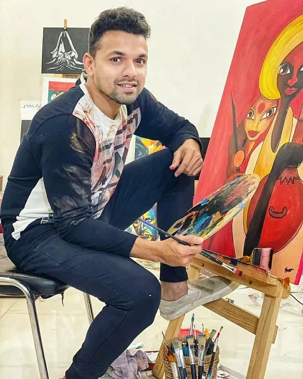 Welcome to my studio. Here, I'm working on a large abstract piece, letting the colors and shapes guide me. This is the kind of creative energy and freedom I bring into my workshops, where I encourage you to find your own artistic voice.