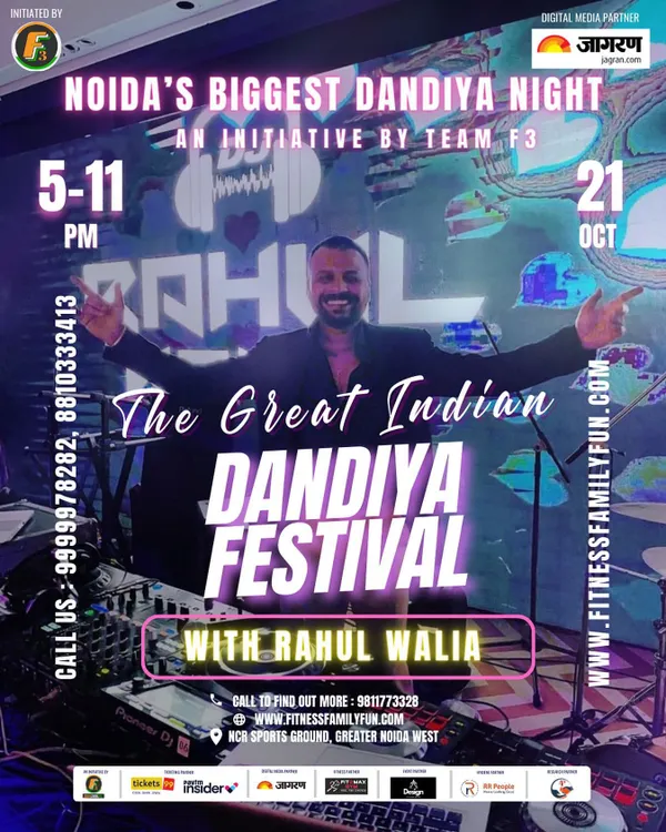 The official poster for "The Great Indian Dandiya Festival," where I was the headlining DJ. This was Noida's biggest Dandiya night, a massive celebration of music and tradition.