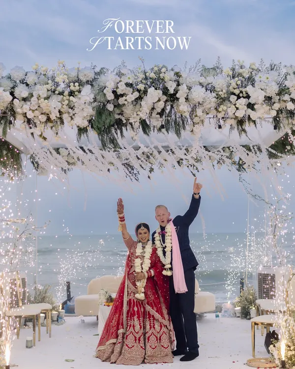"Forever starts now." A promise made against the ocean, with fireworks celebrating the moment. This is the magic of a destination wedding in Hua Hin, Thailand, where every detail feels like a scene from a movie.
