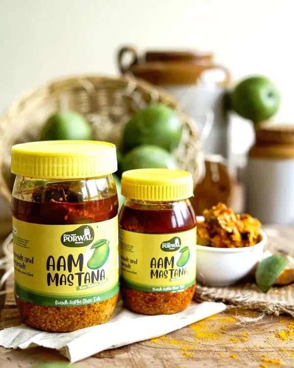 My Aam Mastana (raw mango pickle) is available in different jar sizes. It is made with my mother's recipe and has that authentic khatta-meetha taste.