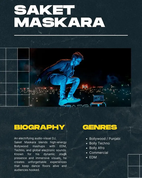 My official biography and a list of the main genres I play. This gives you a quick idea of my sound, from Bolly-Techno to commercial EDM.