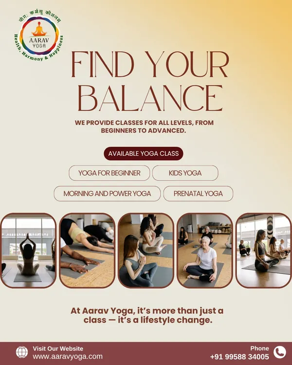 This graphic provides a snapshot of the diverse classes we offer to help you find your balance. From beginner and kids yoga to power and prenatal sessions, we have a class for every level and every stage of life.