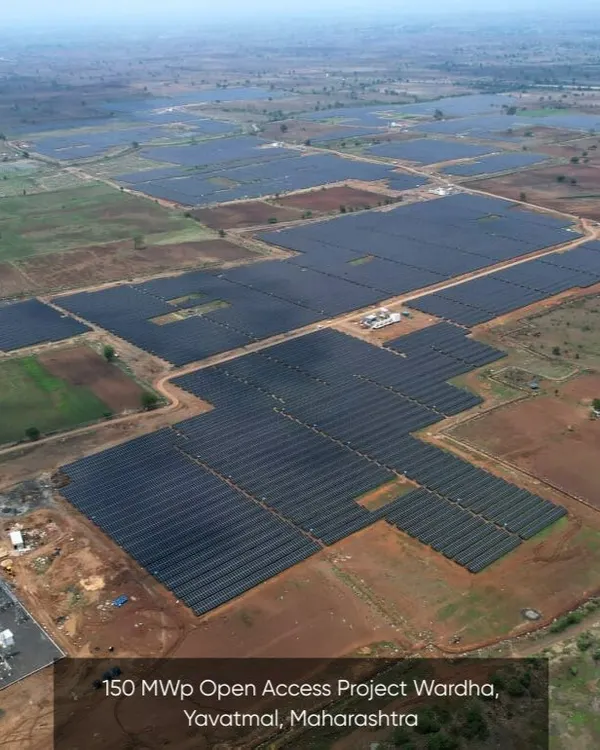We commissioned one of Maharashtra's largest open-access solar plants in Wardha, with a capacity of 150 MWp. This aerial view showcases the scale of our development, designed to supply reliable green energy to commercial and industrial consumers and help them achieve their decarbonisation goals.