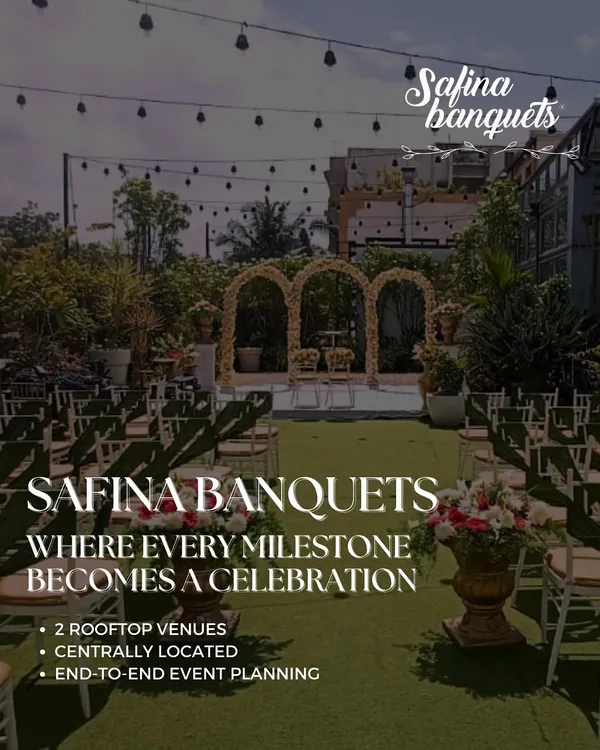 A beautiful daytime ceremony setup at our Terrace Garden. The golden arches and lush green aisle create a picturesque setting for saying "I do" under the open sky.