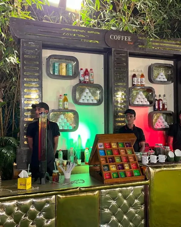 My full-service coffee bar, "The Coffee World," staffed by professional baristas and ready to serve a wide range of hot and cold beverages.