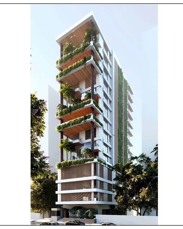 A multi-storey apartment building in the heart of Mumbai’s bustling Juhu locale. With a prestigious location, spacious balconies, and greenery for facade accents, this project is a true spectacle.