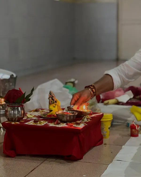 A Ganapati Homam (fire ritual) in progress. We begin our teacher training courses with this ceremony to invoke blessings and create a positive psychic environment for our spiritual journey.