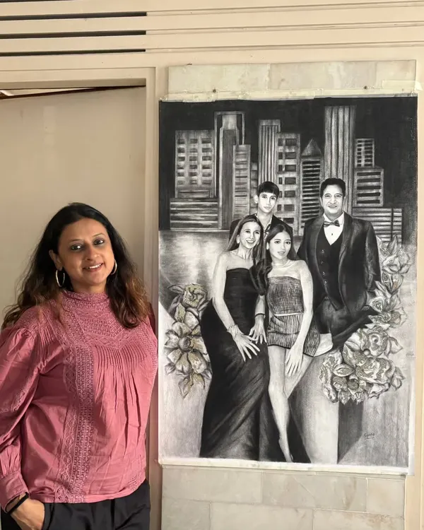 It was a joy to stand next to this completed large-scale family portrait. Capturing the personalities of this beautiful family against a city skyline was a wonderful project, and I'm ready to create one for your family too.
