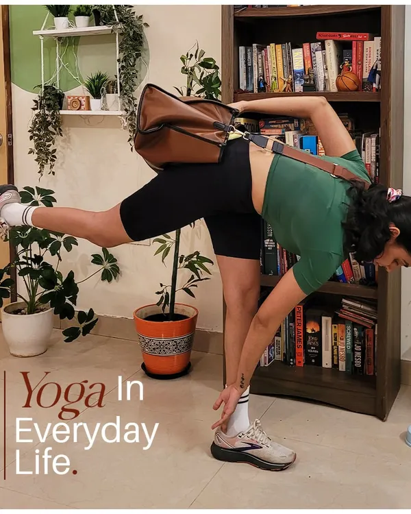Incorporating yoga into everyday life. Why just bend when you can flow into a half moon pose to pick something up? Yoga is a way of life.