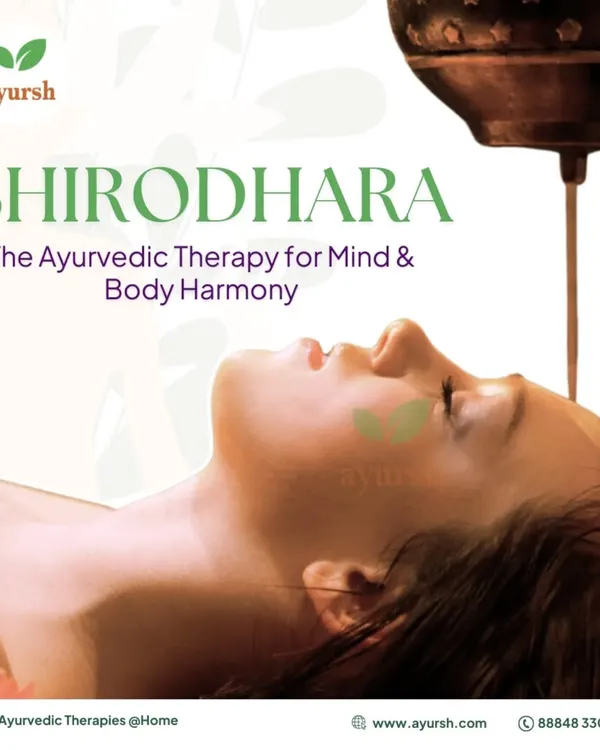 This is our Shirodhara therapy, designed for achieving mind and body harmony. The gentle pouring of warm oil on the forehead calms the mind, relieves stress, and helps rejuvenate your soul.