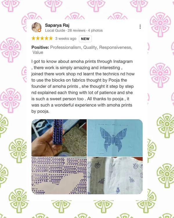 (Image) This wonderful Google review from Saparya warms my heart. I focus on explaining each step with patience, and it’s lovely to hear that my students find the experience amazing and interesting.