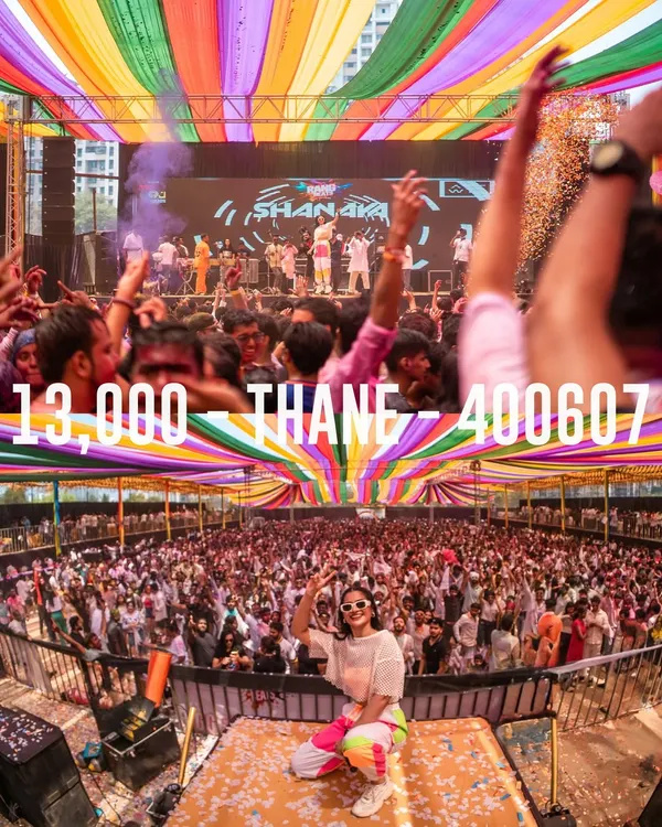 A view from the stage at the Holi 2025 festival in Thane. Performing for a crowd of 13,000 people is an experience like no other.