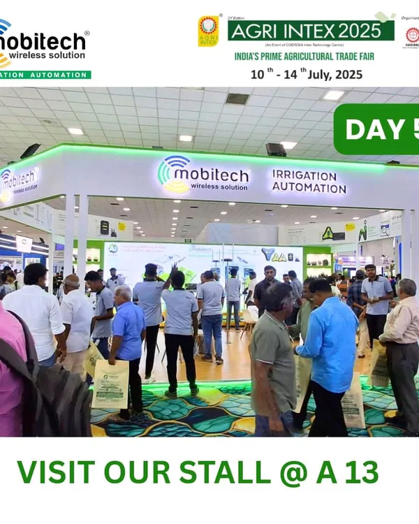 A wide view of our bustling stall at Agri Intex 2025 in Coimbatore. We were thrilled to connect with so many farmers and showcase our irrigation automation solutions at India's prime agricultural trade fair.