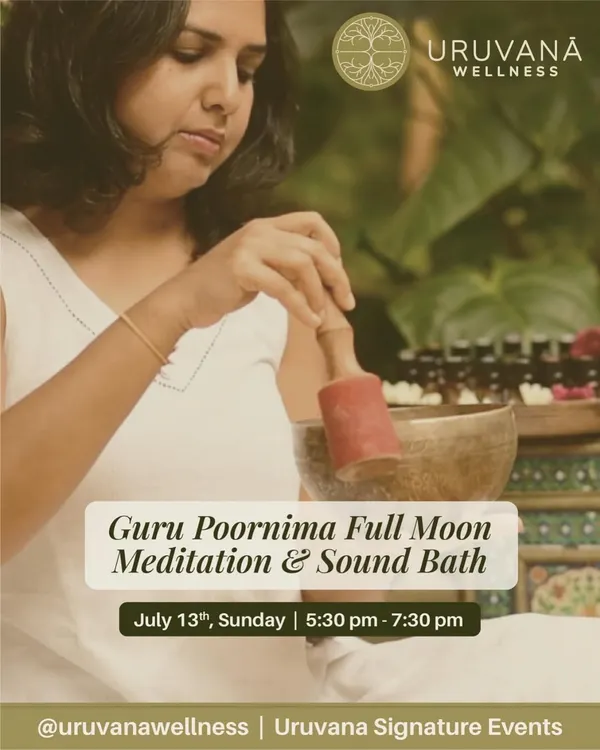 An invitation to our Guru Poornima Full Moon Meditation and Sound Bath. This is a sacred evening to honor the teachers and masters of our soul's journey through intention, meditation, and immersive sound.