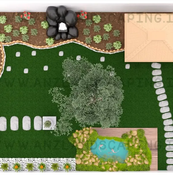A top-down 2D and 3D hybrid design plan, allowing our clients to understand the layout, flow, and elements of their future garden before we break ground.