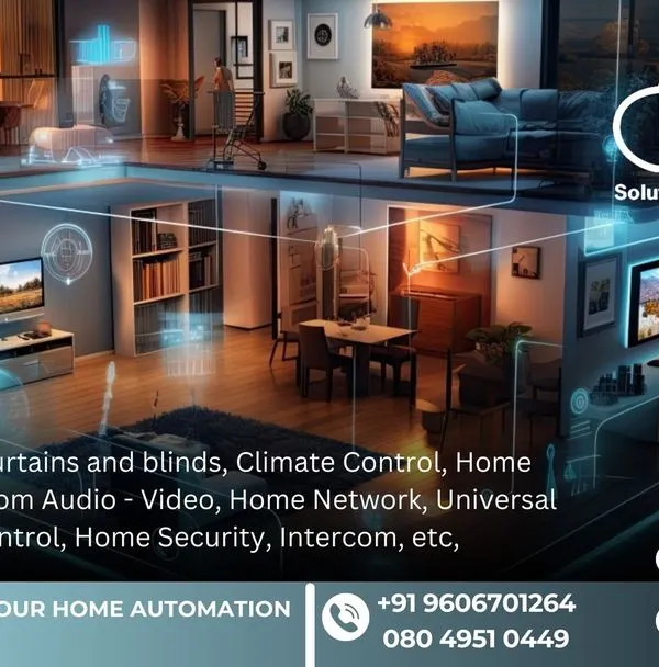 This image visualizes a fully integrated smart home. I design systems that unify control over lighting, curtains, climate, home theatre, audio, and security, all managed from a central interface or your voice.