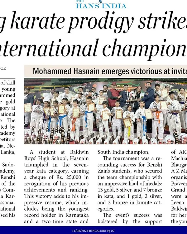 A proud feature in The Hans India newspaper celebrating our student Mohammed Hasnain's gold medal win at an international championship. This is the kind of recognition our dedicated athletes earn.