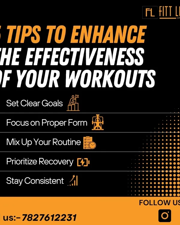 To make your workouts more effective, you need a strategy. This graphic outlines five key tips we share with our clients, including setting clear goals, focusing on proper form, and prioritizing recovery to ensure you're training smart.