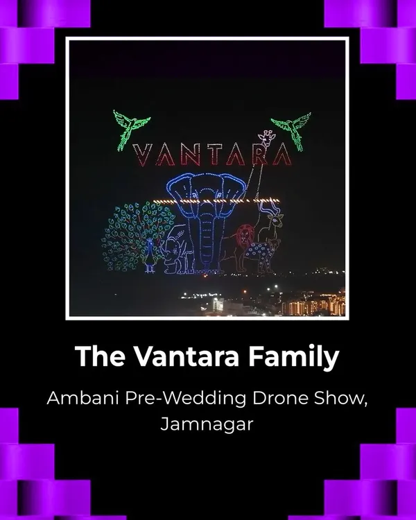 For the Ambani pre-wedding event, we created this stunning "Vantara Family" animation. This show, featuring 5,500 drones, is a prime example of how we can execute world-class, large-scale branded entertainment.
