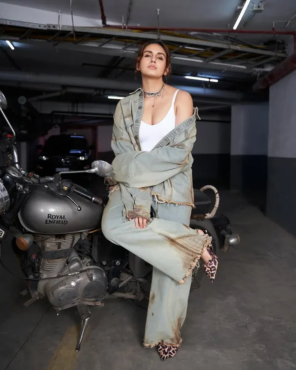 Styled this raw, grunge moment with Huma Qureshi. Rust, denim, and attitude next to a Royal Enfield is just how we like it.