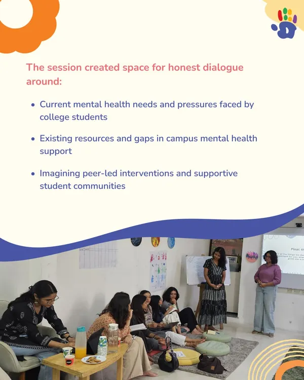 We create safe spaces for young people to talk openly about mental health. Here, we are in dialogue with college students about stress, support, and belonging, working to build communities that nurture growth and resilience.