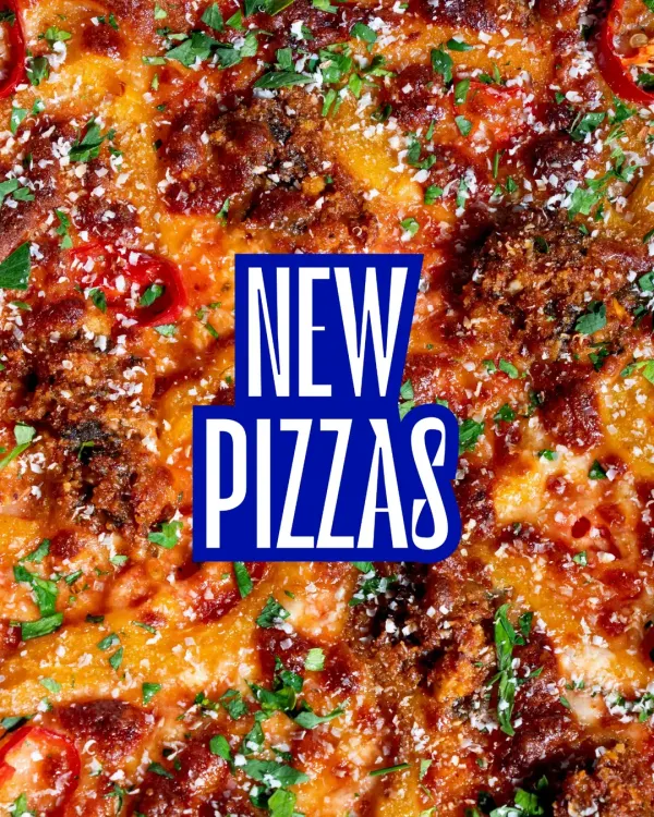 We've updated our pizza menu. This shot teases our new lineup of bold, spicy, and cheesy sourdough pizzas, including the return of the Trapanese 2.0.