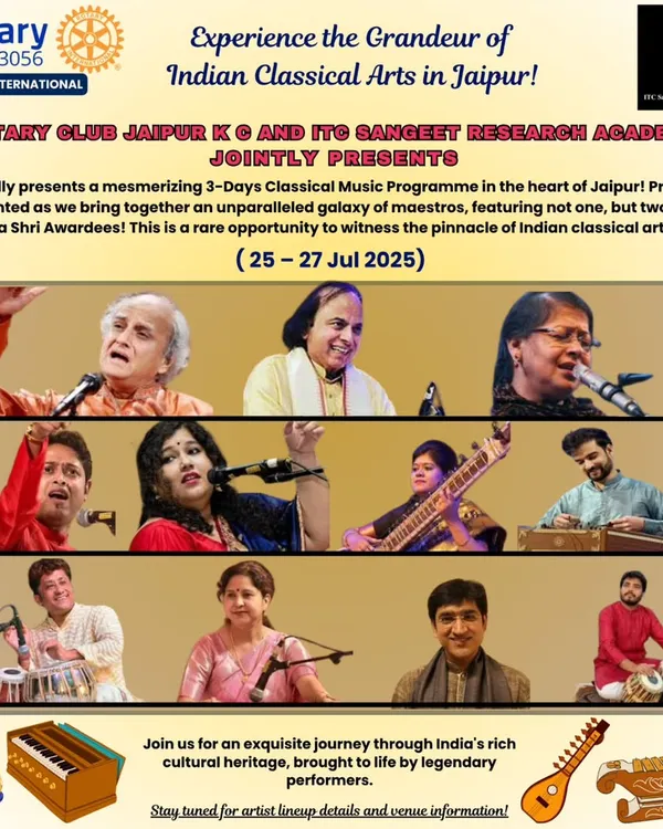 The official poster for a mesmerizing 3-day classical music program in Jaipur, presented by the Rotary Club and ITC Sangeet Research Academy. I was honored to be part of such a prestigious lineup.