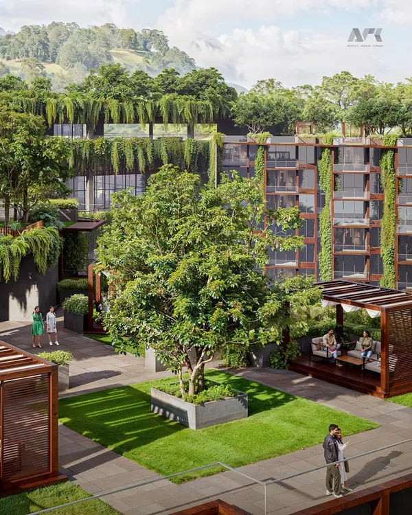 Our vision for the Westin Nashik is a prime example of biophilic architecture. The building is draped in greenery, with cascading plants and landscaped terraces that merge the structure with the lush, natural hillside.