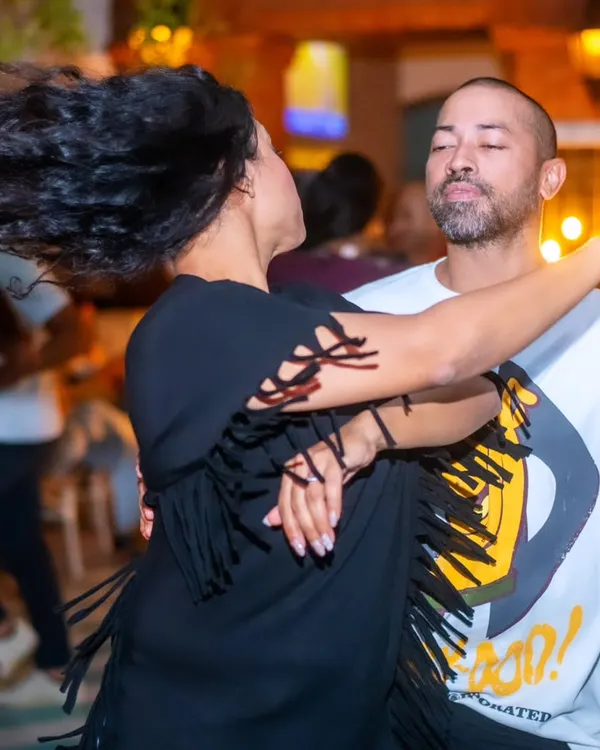 Lost in the music and the movement with my partner. This is what social dancing is all about: a conversation without words, just pure connection on the dance floor.