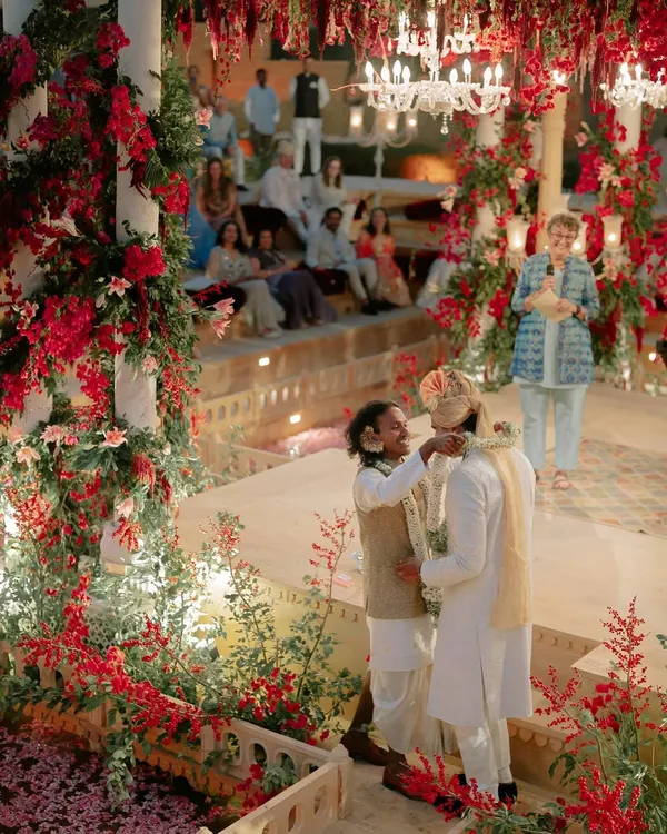 A moment of pure happiness during Kahran and Gourav's wedding ceremony. Their two-week celebration, spanning from Kabini to Jaisalmer, was a true testament to their love, surrounded by friends and family from across the globe.