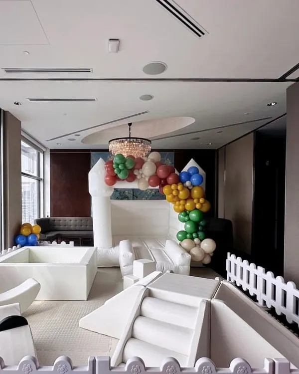 Our premium all-white soft play zone is perfect for creating a stylish and safe play area for toddlers and young children. This indoor setup includes a bouncy castle, ball pit, and cushioned climbers, all professionally installed by our team.