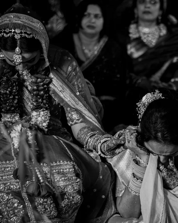 The Bidai is one of the most emotional moments of a wedding. This black and white photo captures the raw emotion of the bride and her mother, a powerful memory of love and transition.
