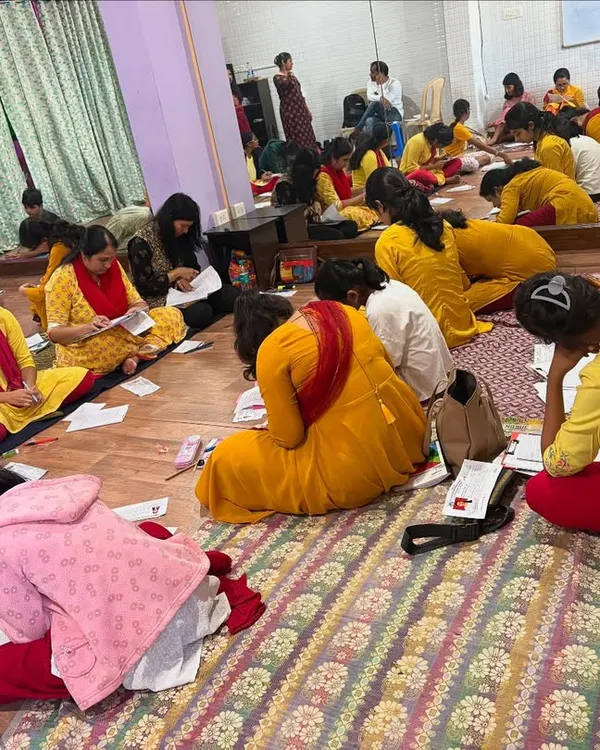 Students deeply focused during their theory written examination for the 2024-25 session under Prayag Sangeet Samiti, Allahabad.