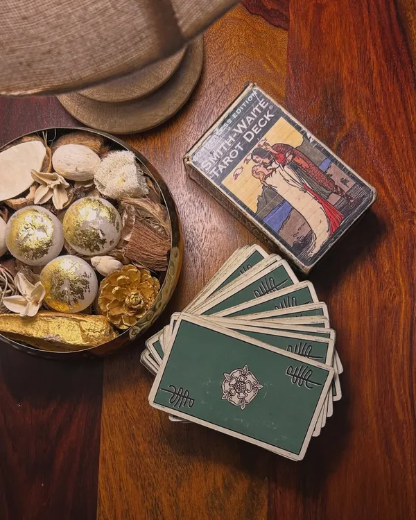 This is my very first tarot deck, the Smith-Waite, gifted to me by my teacher eight years ago. It has been my constant companion in learning and practice, and it holds so much history and wisdom in its cards.
