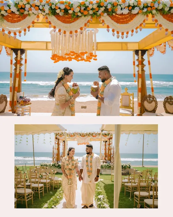 A stunning beachside mandap in Chennai sets the stage for a beautiful cross-cultural wedding. Capturing love against the backdrop of the ocean is one of my favorite things to do.