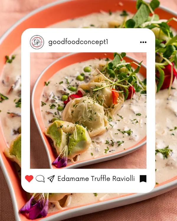 Holy Ravioli, this flavor’s divine! Our Edamame Truffle Ravioli is a sophisticated dish, with delicate pasta parcels floating in a creamy, savory sauce that will transport you straight to Italy.