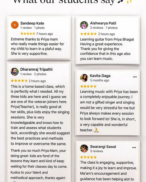 A collage of the wonderful things our students and parents have said about us. Their words about our supportive, engaging, and joyful classes mean the world to us.