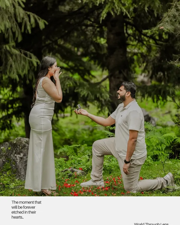 The moment that will be etched in their hearts forever. A surprise proposal captured in a beautiful, lush green forest.