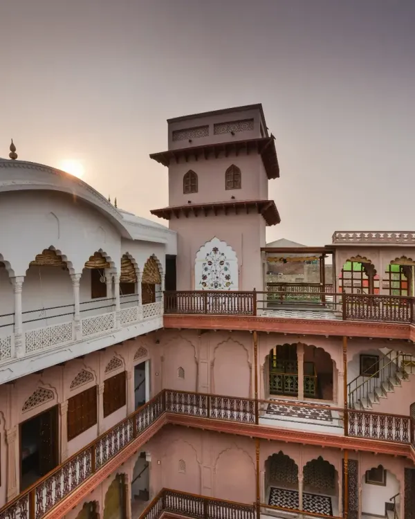 This view of Haveli Dharampura captures the soul of my work. We revived this 19th-century structure, blending Rajasthani and Jain architectural styles to create a space that honors its past while embracing a new purpose.