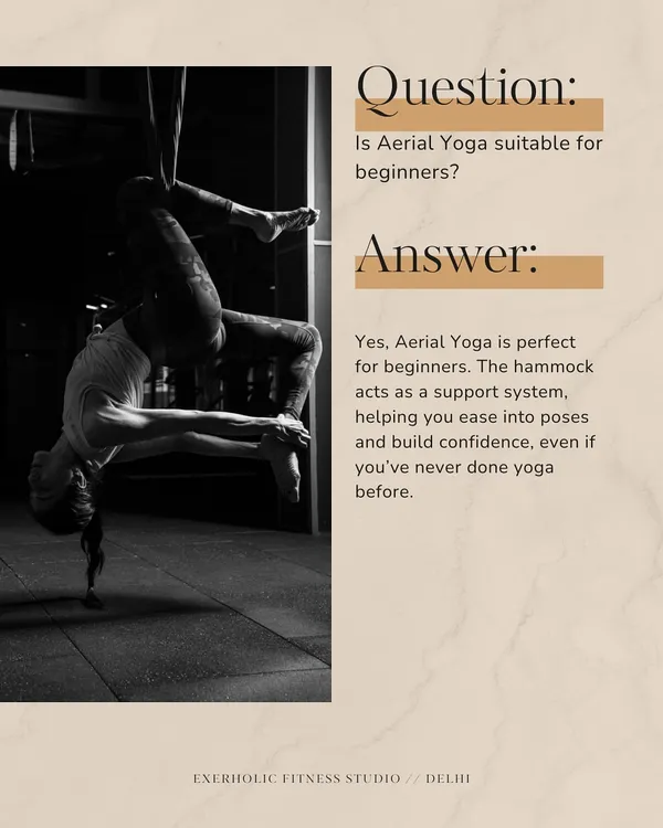 Is aerial yoga suitable for beginners? Absolutely. The hammock acts as a support system, helping you ease into poses and build confidence, even with no prior yoga experience.