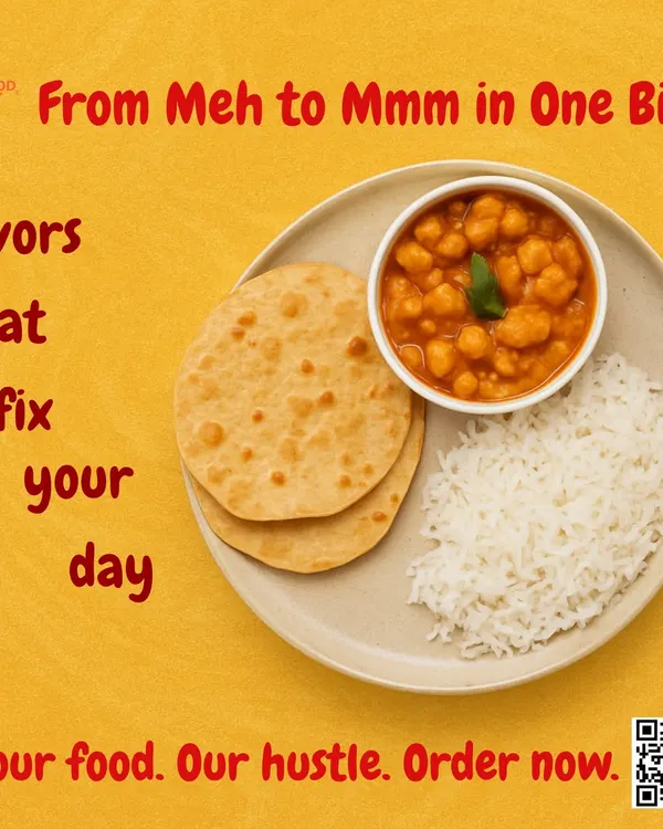 From Meh to Mmm in one bite. This simple meal of chole, rice, and roti is a perfect flavor fix to knock out the Monday slump.