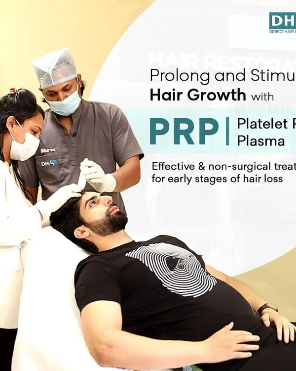 **PRP Therapy for Natural Hair Regrowth:** This image shows a client undergoing Platelet-Rich Plasma (PRP) therapy. This effective, non-surgical treatment uses the healing power of your own blood platelets to stimulate follicles, prolong hair growth, and improve hair health.