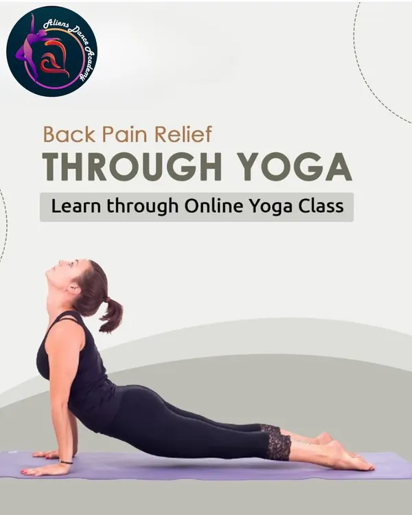 Suffering from back pain? Our expert-led yoga classes, available online and offline, are designed to provide relief, improve posture, and enhance flexibility through poses like the cobra pose shown here.