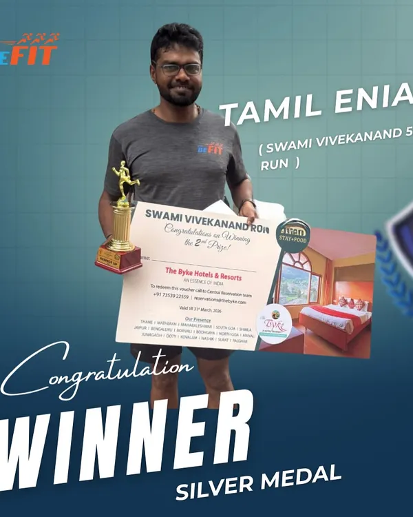 A huge win for our athlete Tamil Enian, securing the silver medal at the Swami Vivekananda 5k Run. A true display of speed and dedication on race day.